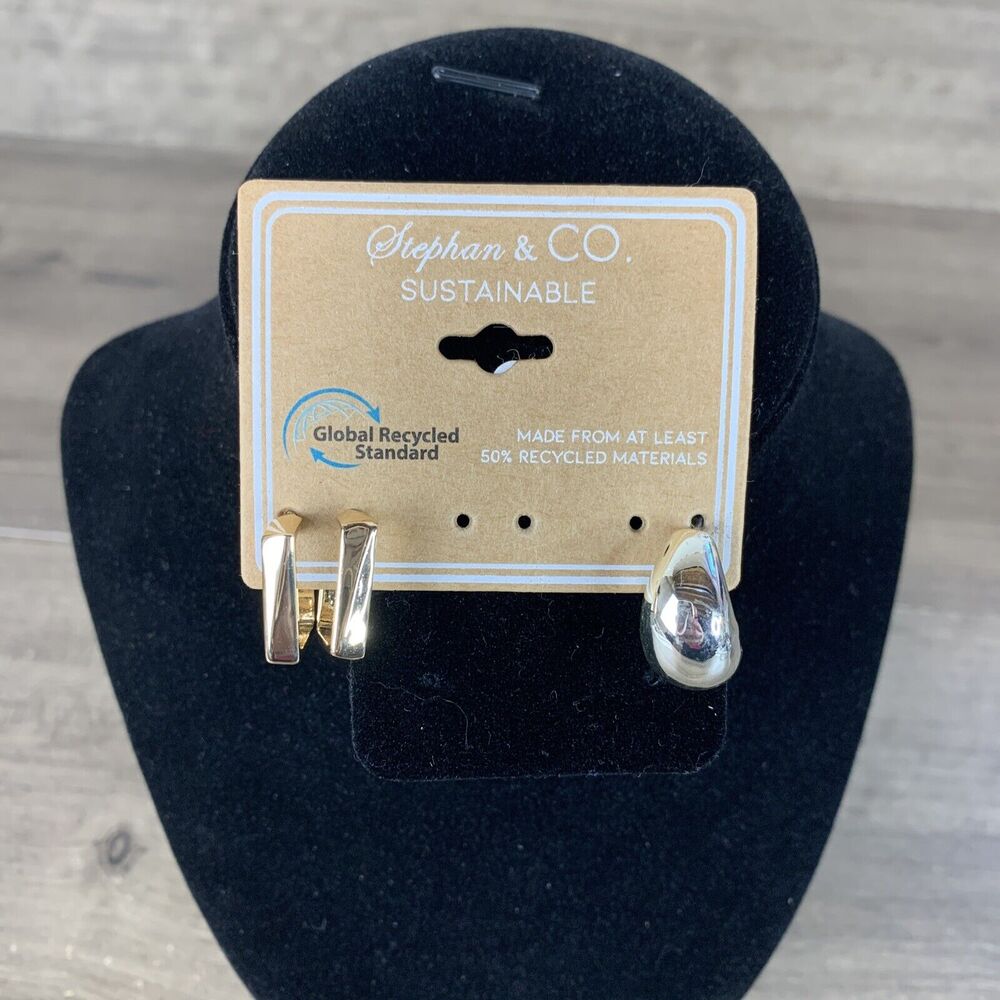 Stephan & Co Hoop Earrings Square & Circle Gold Tone Silver Tone - 3 pcs